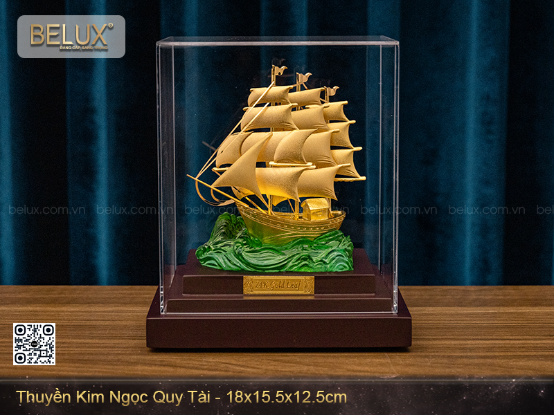 Mô hình thuyền kim ngọc quy tài dát vàng&nbsp;
